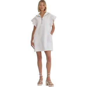 NWT White Textured Ruffle Sleeve Dress with Pockets Size Large